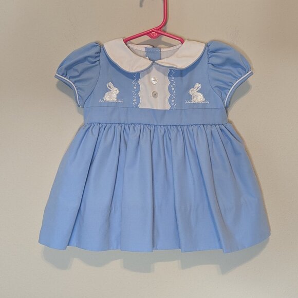 The Proper Peony Other - The Proper Peony Blue Bunny Embroidered Dress Size 12 Months